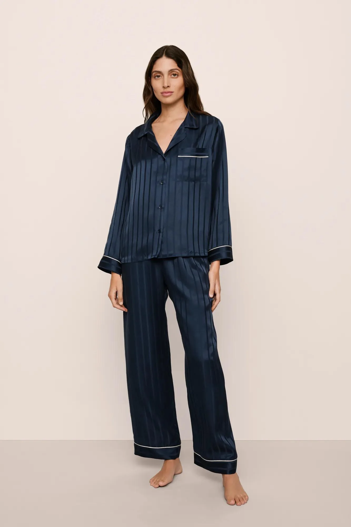 Inez Washable Silk Jacquard Long PJ Set
