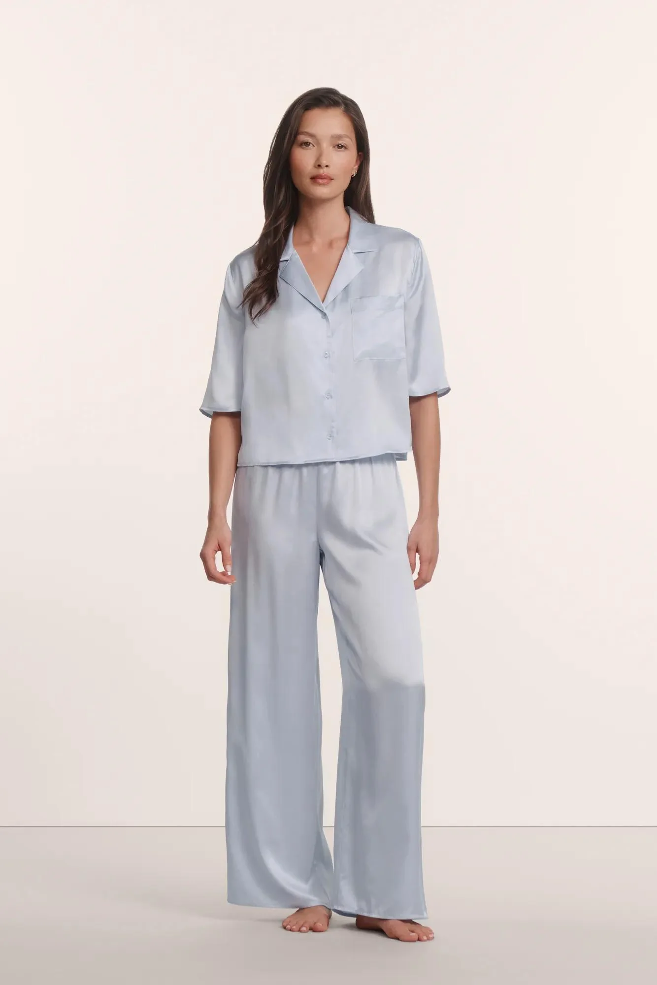Inez Washable Silk Relaxed Wide Leg Pant PJ Set