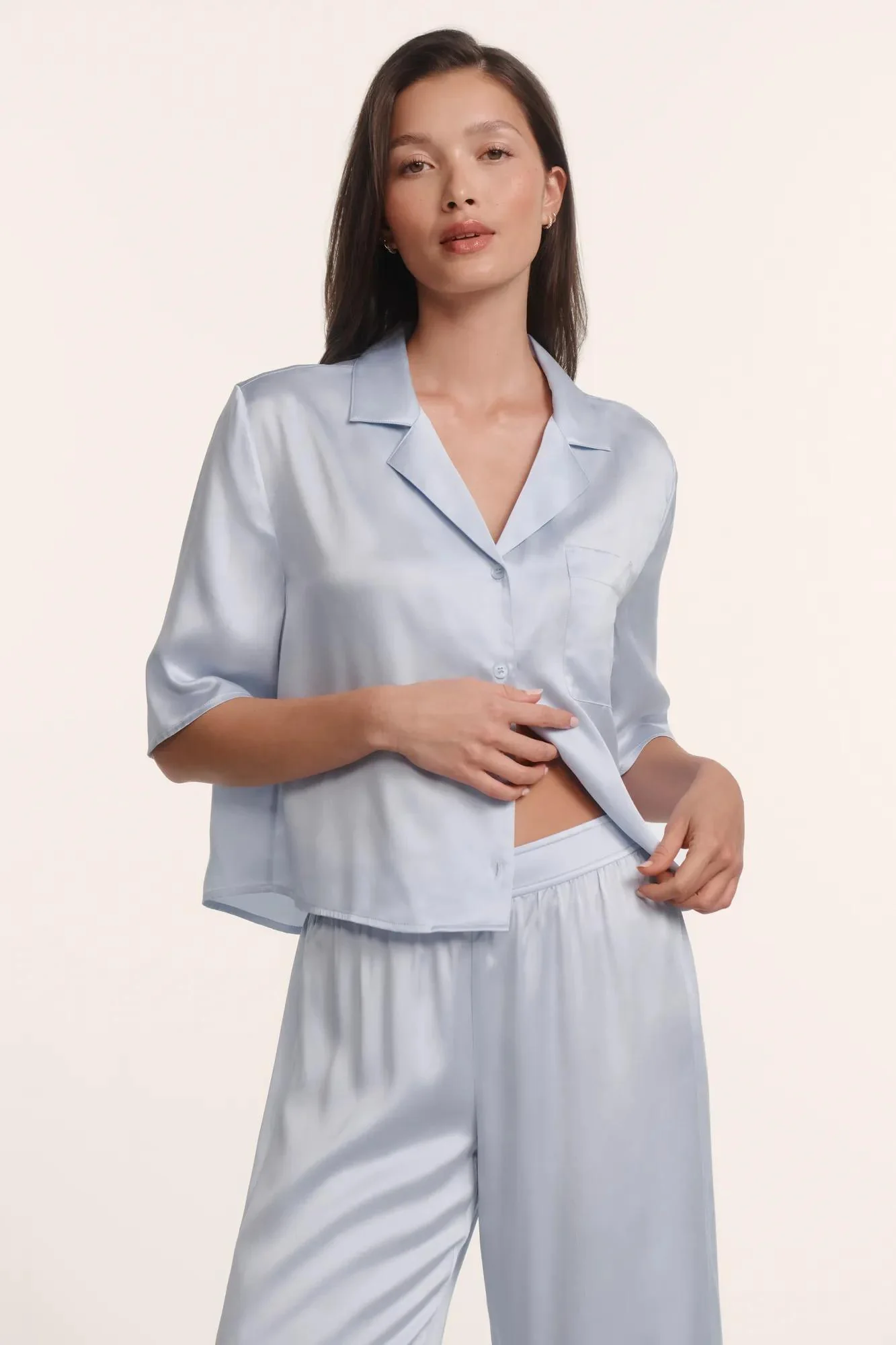 Inez Washable Silk Relaxed Wide Leg Pant PJ Set - Image 2