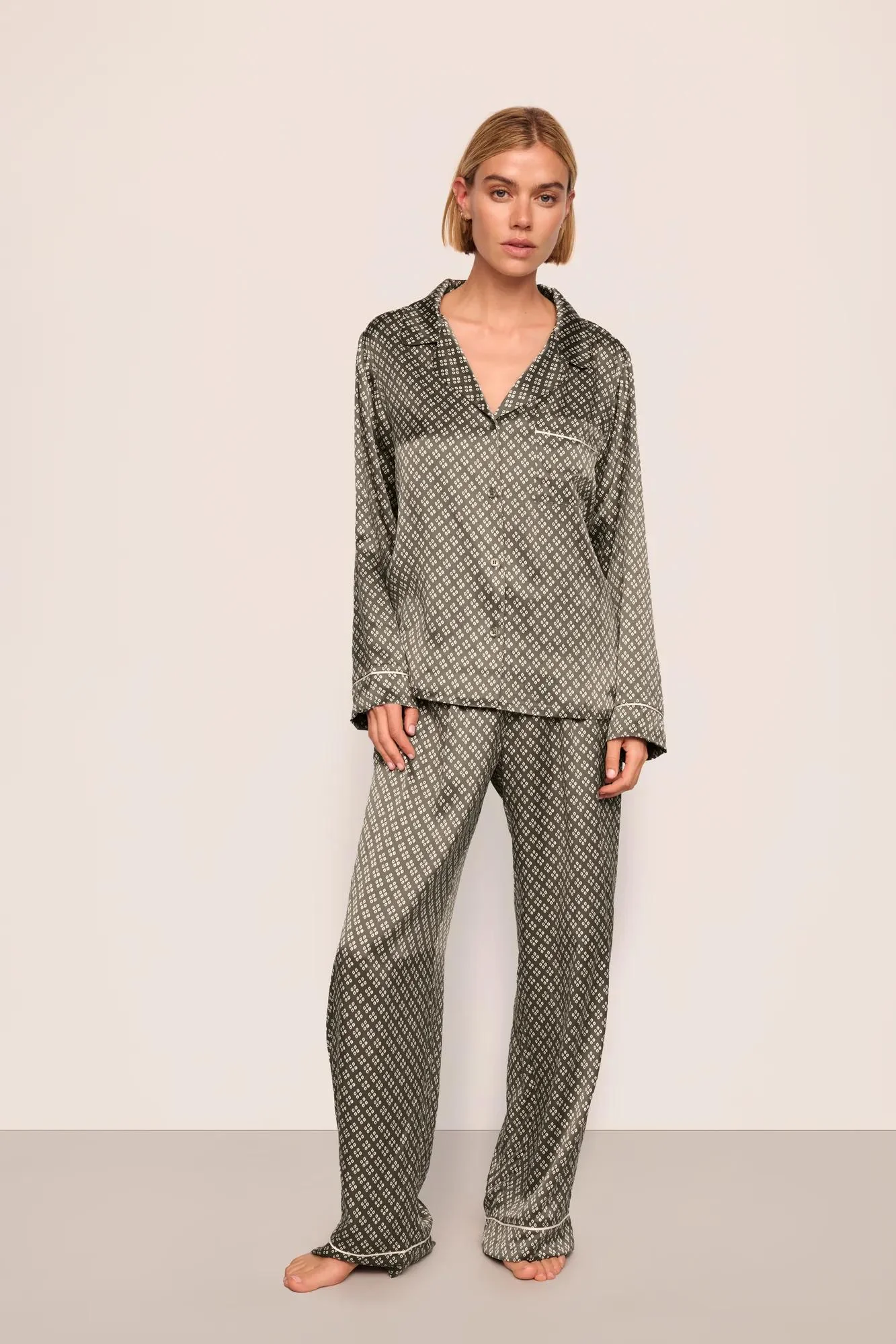 Inez Washable Silk Printed Long PJ Set