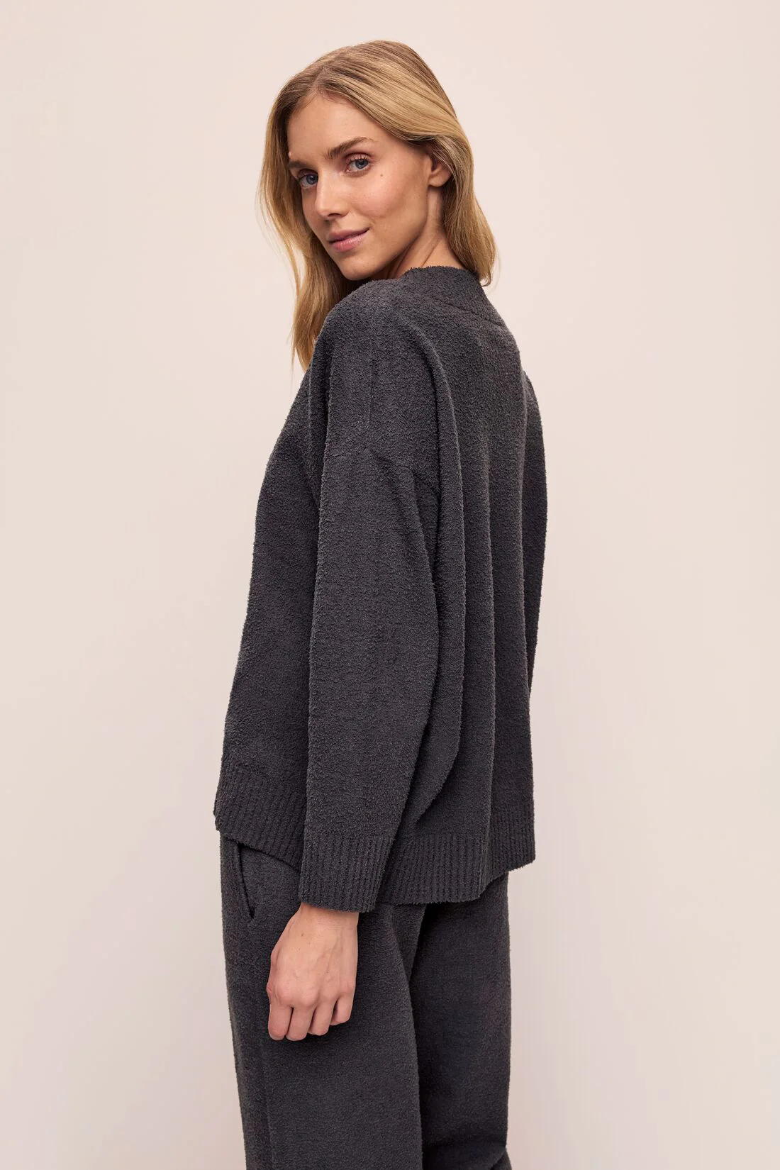 Recycled Boucle Boyfriend Oversized V-Neck Sweater - Image 3