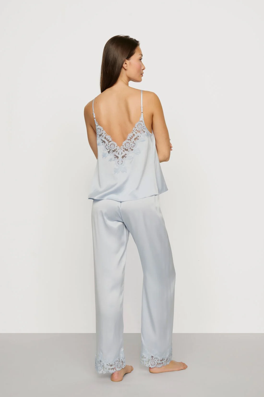 Washable Silk with Lace Embroidery Cami & Pant PJ Set - Image 4
